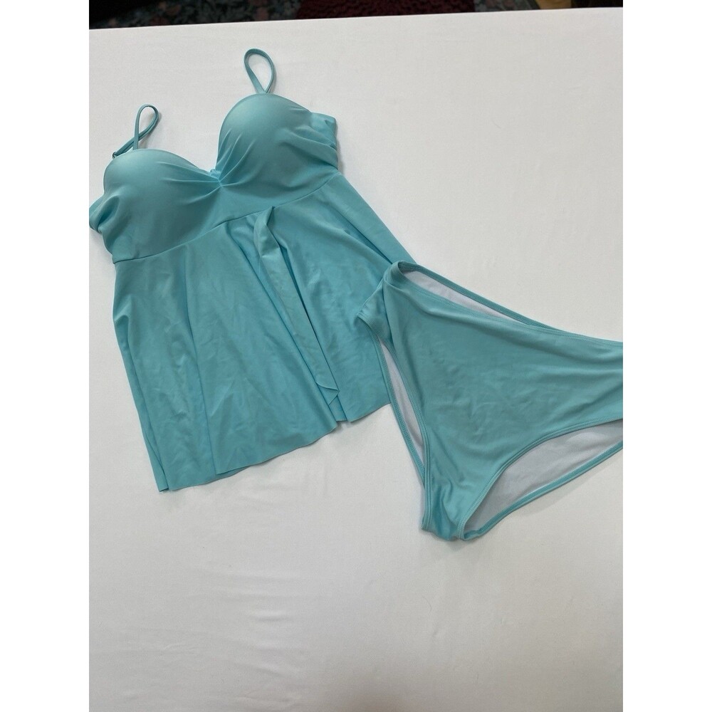 Women Size 1XL Aqua Turquoise Tankini Swimsuit Set High Waist Bathing Suit - Picture 1 of 8